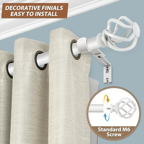 KAMANINA White Finials for 1 or 7/8 in Curtain Rods, Twisted Cage Design