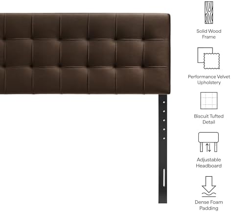 Modway Lily Performance Velvet King Size Headboard with Biscuit Tufting in Chocolate Brown - Stain-Resistant Upholstery with Padded Design and 5 Height-Adjustable Mounts