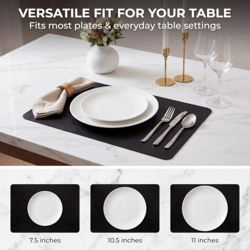 ADRIMER Fall Placemats Set of 4, Heat Resistant Faux Leather, Black