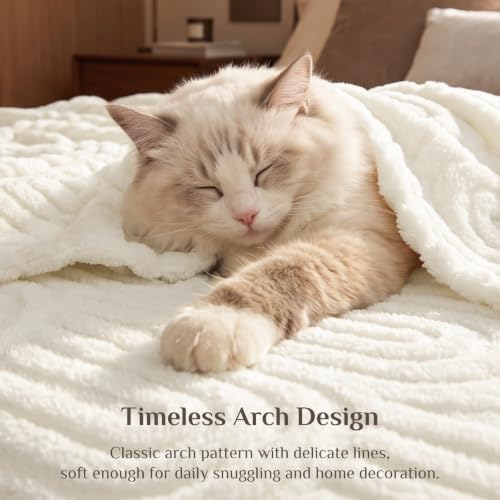 BEDELITE Cream White Boho Fleece Throw Blanket for Couch, 50x60 Inches