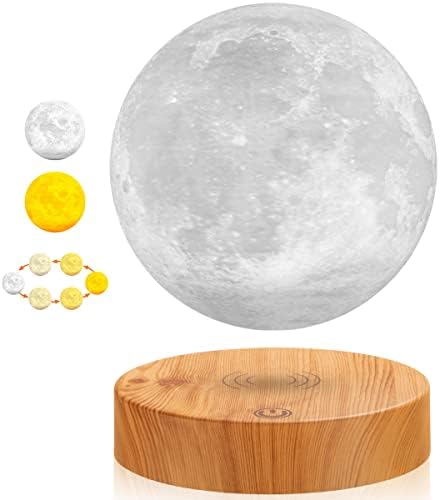 Levitating Moon Lamp, Floating 3D Moon Light Spinning 3 Colors LED Moon Magnetic Levitation Night Lights for Room Office Decoration Cool Gifts