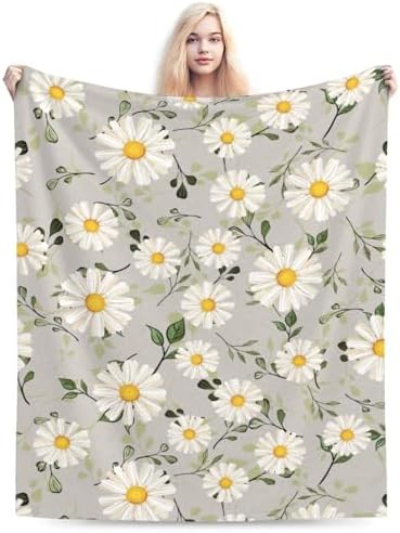 White Daisies Flower Fleece Throw Blanket Ultra Soft Cozy Decorative Flannel Blanket for Home Bed Couch Chair Travel 60x50in