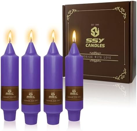 NJAO HOO Purple Advent Short Taper Candle 5 Inch Halloween Candlesticks Unscented Dripless Tapered Candle Set for Home Decor Party Dinner Candles, 4 Pack
