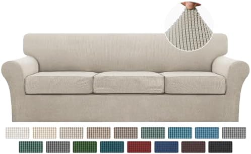 Turquoize 4 Piece Sofa Covers for 3 Cushion Couch Sofa Slipcover Soft Couch Cover for Dogs-Washable Sofa Furniture Covers with 3 Individual Large Cushion Covers (XL Sofa, Island Fossi)