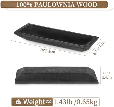 Hanobe Large Wood Decorative Dough Bowl for Coffee Table Decor, 20" Black