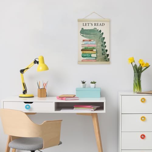 Cute Crocodile Animal Reading Poster Hanger Frame, Let's Read Poster Frames Artwork Canvas Wall Art Prints, Educational Wall Decor Art Prints Hanging For Kids Room Nursery Classroom 12x16 Inch - 09