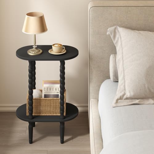 TUTOTAK Narrow Side Table with Solid Wood Legs, Small Oval End Table