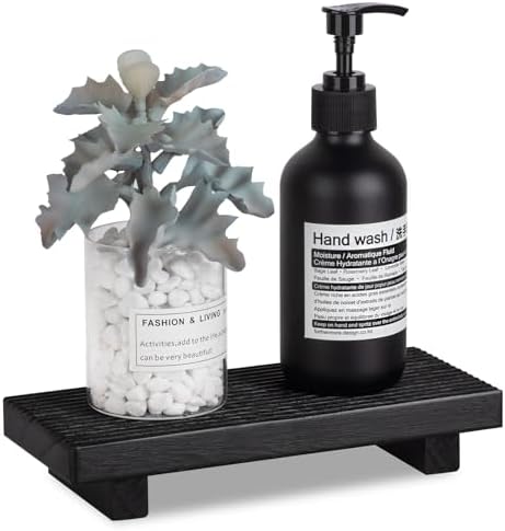 Bathroom Sink Tray Wood Riser Display Kitchen Decor Soap Holder, Black
