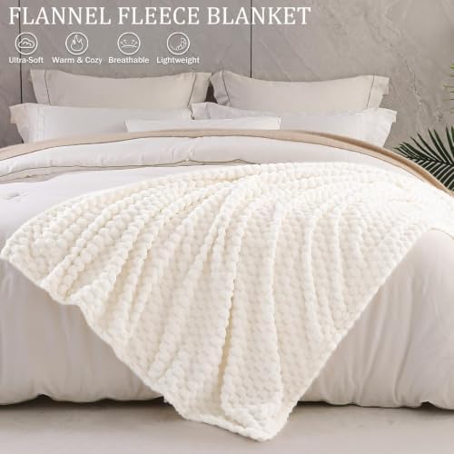 Exclusivo Mezcla 3D Fleece California King Blanket for Bed, Ivory