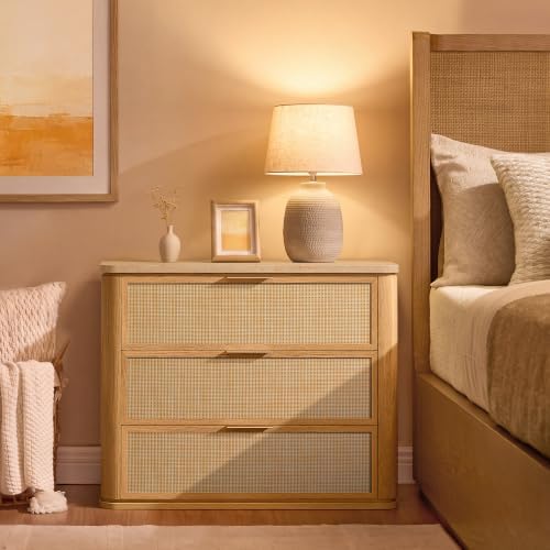 Night Stand Set 2, Rattan Nightstand with 3 Drawers
