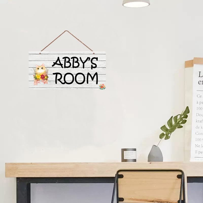 Personalized Signs Cartoon Sign Cute Cat and Flowers Sign For Pet House Kitty Litter Cat house Customized Sign Kids Room Nursery Wall Decor for Girls Boys Bedroom Little Man Cave