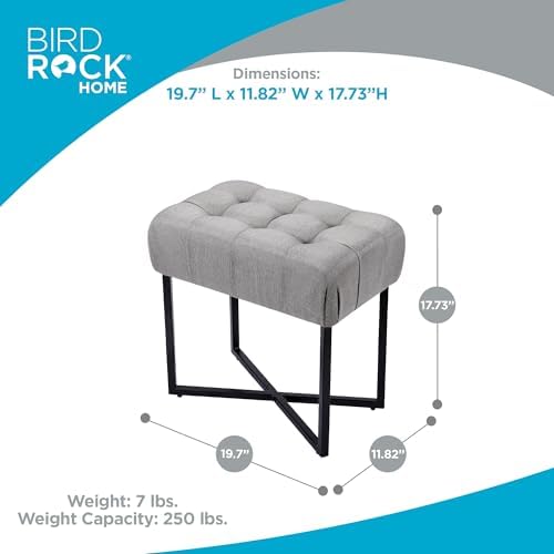 BIRDROCK HOME Rectangle Tufted Linen Ottoman Foot Rest - 19.7x11.82x17.73” Small Foot Stool with Legs - Padded Footrest Modern Ottomans for Living Room Furniture, Bedroom Footstool (Grey)