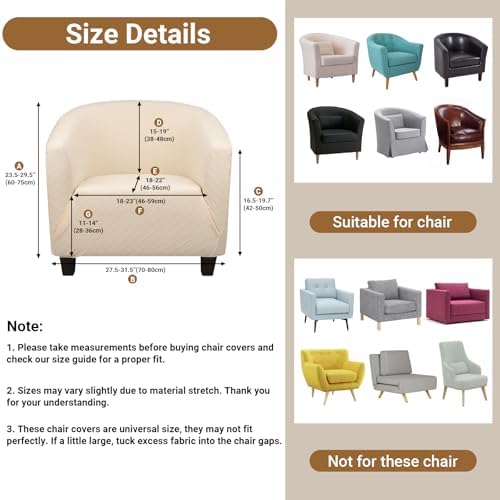 Barrel Chair Slipcovers, 2 Pack 1-Piece Stretch Beige Club Chair Covers with Arms, Round Soft Armchair Sofa Cover Removable Couch Furniture Protector for Bar Living Room Bedroom Hotel Counter