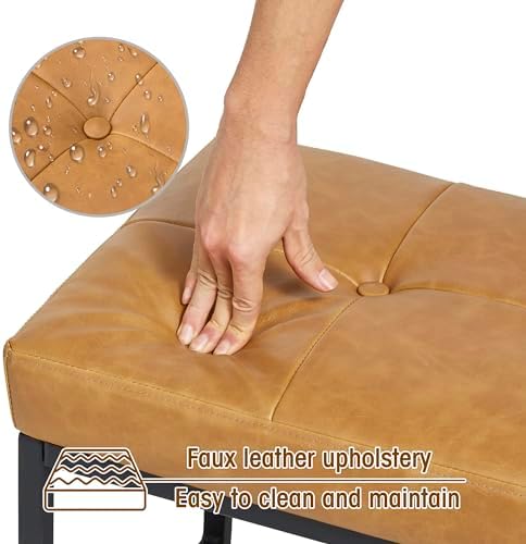 Glitzhome Ottoman Bench Pack of 2, Modern PU Leather Vanity Stools Chairs with Metal Frame, Makeup Stool Padded Foot Rest Stool for Living Room Vanity, Entryway, Bathroom,Light Brown