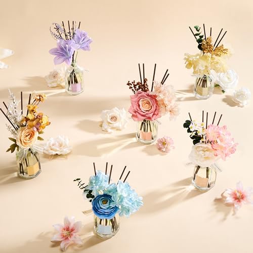 COCORRÍNA Reed Diffuser - Mint & Eucalyptus 8.5 Fl.oz Flower Reed Diffuser with Sticks, Bedroom Bathroom Shelf Decor (Floral Basket Collection)