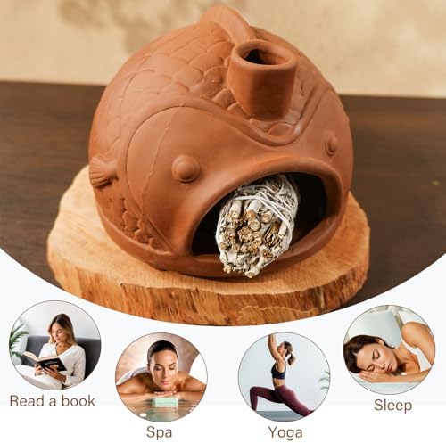 MOUGIGI Large Fish-Shaped Terracotta Palo Santo Holder-Cone Burner