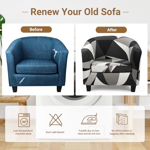 Barrel Chair Covers Slipcover 1 Piece, 2 Pack Club Chair Covers Furniture Protector with Arms, Round Soft Armchair Sofa Cover Removable Couch Slipcover for Bar Living Room Hotel Counter