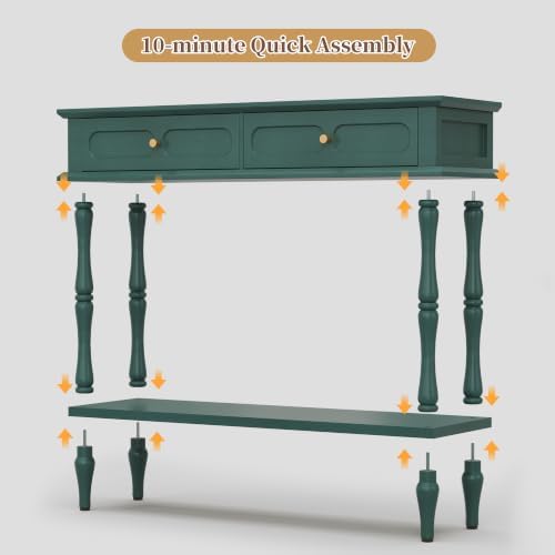 ARTPOWER 41" Mid-Century Console Table, 2 Drawers and Open Shelf, Green