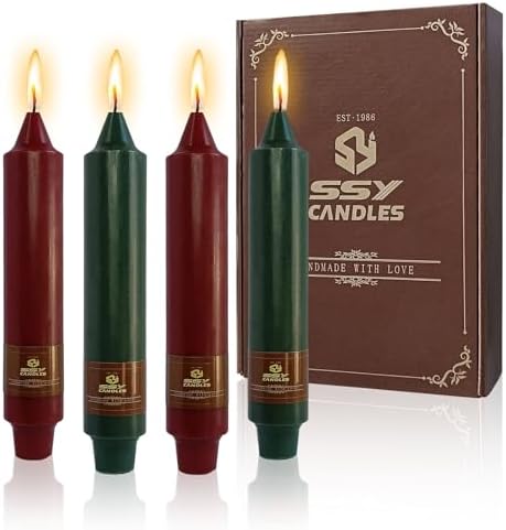 NJAO HOO Christmas Short Taper Candle 7 Inch Christmas Candlesticks Red and Green Unscented Dripless for Home Dinner Decor Party, 4 Pack