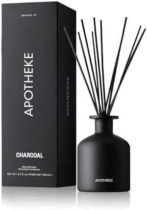 Apotheke Scented Reed Diffuser for Home, Charcoal, 10 Reed Sticks