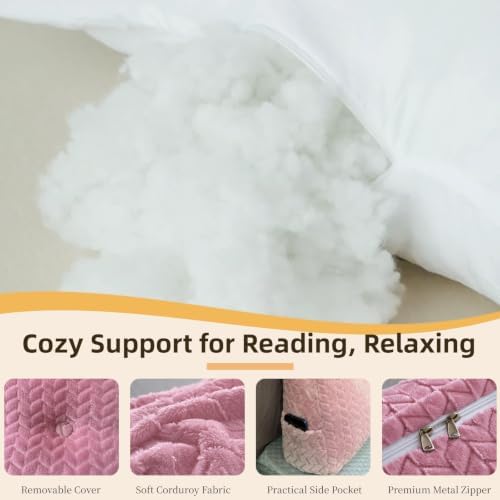 Headboard Pillow King Size, Reading Pillow for Bed, Leaf Pattern Wedge Pillow, Tufted Backrest Support, Headboard Substitute, Pink