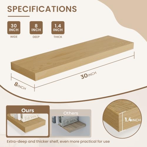Dreamland 30 Inches Wall Mounted Wood Floating Shelves, Oak, 2 Pack