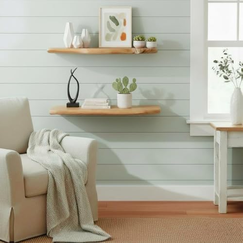 WELLAND 24" Cedar Floating Shelves, Set of 2, Live Edge Wall Shelves