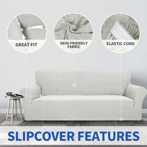 ZNSAYOTX 1 Piece Jacquard Chair Slipcovers for Living Room High Stretch Chair Covers with Arms Anti Slip Pets Friendly Couch Sofa Armchair Cover Furniture Protector (Small, Ivory)
