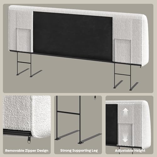 Pinmoco 4.7" Upholstered Headboard for King Size Bed, Height Adjustable and Ergonomic Headboard, Easy Assemble, Sturdy and Durable, Teddy Velvet, Beige