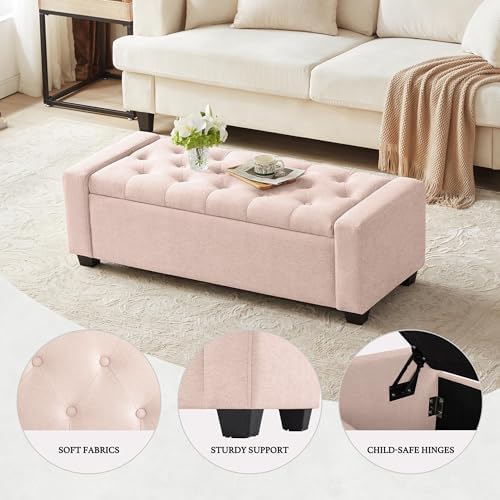 Huatean Home 48" Ottoman with Storage, Pink Storage Ottoman Bench