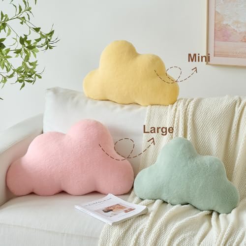 Cloud Pillows, Decorative Throw Pillow with Soft Plush for Couch Bed, Cloud Shaped Pillow Room Decor with Fluffy Faux Rabbit Fur for Living Room Bedroom (Pink, 14.5x22.4 Inches)