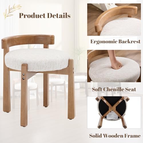 Ya-Home Modern Vanity Chair Upholstered Small Ottoman Footstool, Make Up Stool Chenille Fabric with Wooden Frame for Living Room Bedrooms, 1PC, Cream
