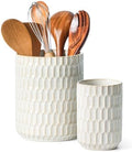 Ceramic Kitchen Utensil Holder for Counter, 7.5"+5.3", Beige