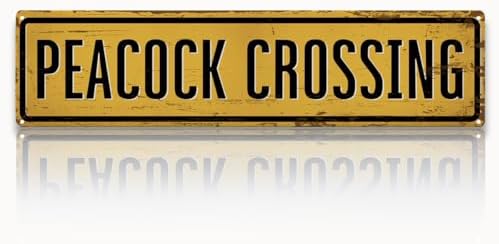 Rustic Farmhouse Metal Tin Sign, Peacock Crossing Sign, Vintage Animal Road Signs for Porch, Yard, and Farmhouse, Animal Crossing Warning Signs, Perfect for Garden and Road, 15.7 x 3.9 inches