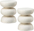 Glitzhome Outdoor Side Table Set of 2, 18" H Decorative Garden Stool MgO Faux Terrazzo End Table, Heavy Duty Indoor Outdoor Round Planter Stand for Living Room Bedroom Patio Deck Poolside,White