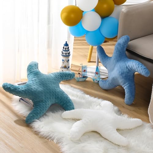 Fumete Starfish Pillow Beach Starfish Shaped Throw Pillows 20'' Stuffed Animal Cute Plush Coastal Decor Ocean Star Pillow Plush Cushion for Bedroom Living Room Sofa Couch(White Green Blue,3 Pcs)