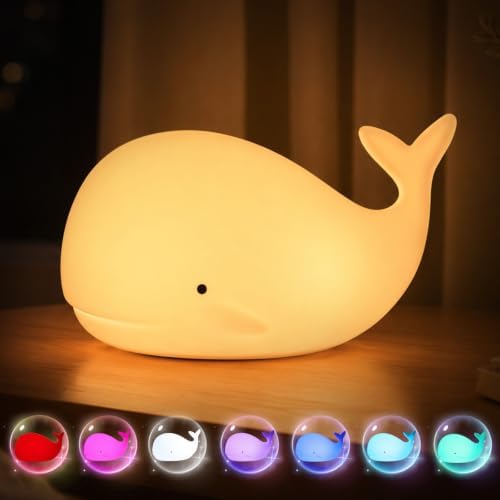 LOVERUIS Whale Night Light Silicone 7 Colors Dimmable 3 Hours Timer Whales Baby Light Decor Room Ocean Baby Nursery Decors Gift Kids