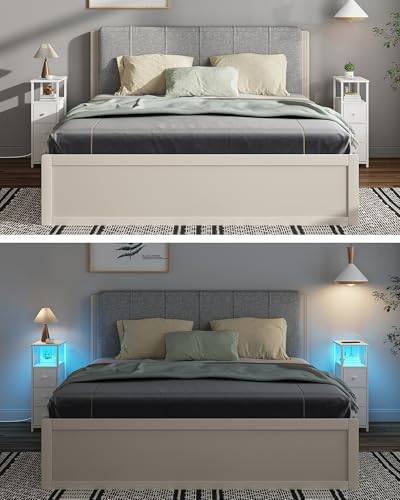 TUTOTAK Narrow LED Night Stand with Charging Station, Slim End Table