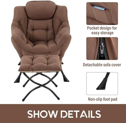 LITA Lazy Chair with Ottoman, Comfy Accent Reading Chair