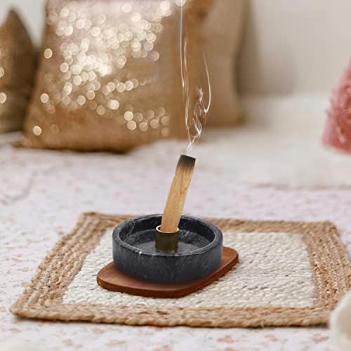 Natural Marble Palo Santo Holder,Incense Burner for Palo Santo Sticks, Handmade Stick Incense Holder Ideal for Smudging, Incense Burning, Decoration.Easily Grab All Incense Ash (Black)