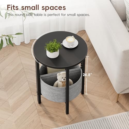 Vagusicc Small Round Side Table End Table, Tall Accent Table with Storage Basket, Set of 2 Half Round Tables Half Moon Tables, Coffee Bedside Tables, Modern Nightstand for Living Room Bedroom, Black