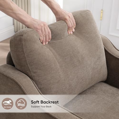 Accent Chair for Living Room, Mid Century Modern Reading Chair for Bedroom, Upholstered Armchair with Side Pockets, Comfy Single Sofa Side Chair for Office, Apartment, Small Room, Brown