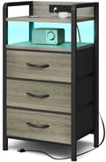 Lazzanto Nightstand with Rear Charging Station, LED Light, 3 Drawers, Grey