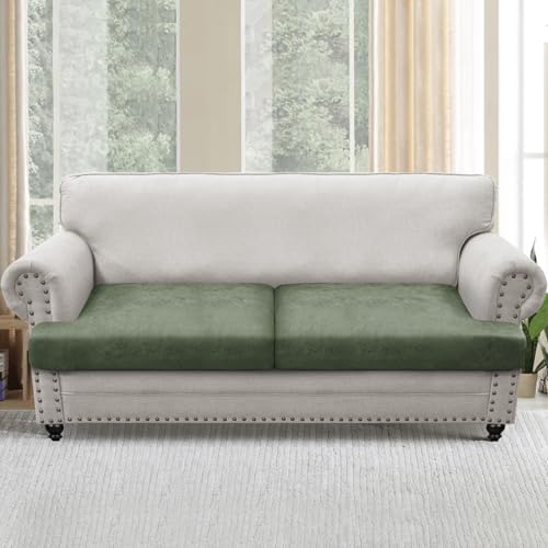 T Cushion Sofa Slipcovers Leather-Look 2PC Stretch Sofa Cushion Covers for 2 Cushion Couch Individually Couch Seat Cover with Elastic Bands, Pet-Friendly, Non-Slip, Easy Fit - Army Green