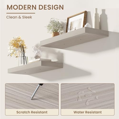 Dreamland 32 Inches Wall Mounted Wood Floating Shelves, Grey, 2 Pack