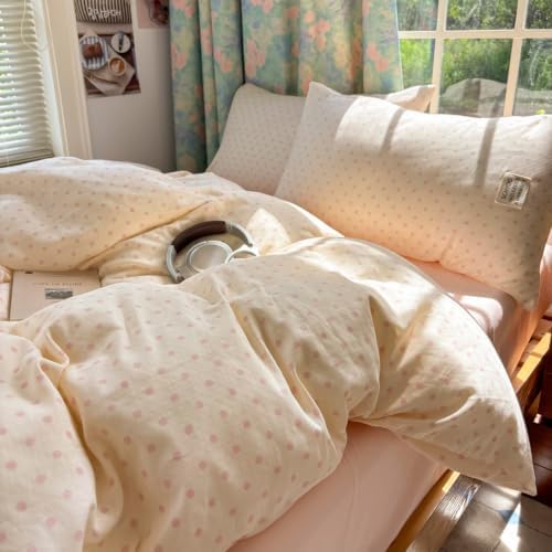 Cotton Polka Dot Duvet Cover Twin Size with 2 Pillowcases,68"×86"