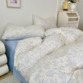 HighBuy Muslin Duvet Cover Queen Bedding Set,Comfy Soft Gauze Chic Blue Floral Print Quilt Comforter Cover with 2 Pillowcases,French Country Floral Bedding Set Zipper Closure,All Season