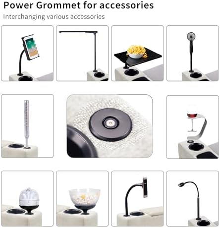 Multifunctional Couch Armrest, Sofa Armrest with Cup Holder, Removable Sofa Caddy with Storage,Equipped with LED Reading Light&Wireless Charge Stand,Almond
