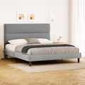 GRUSIGN Platform Bed Frame with Velvet Headboard, Adjustable Height Wooden Slats Support, Upholstered Mattress Foundation, Fits Mattress or Mattress with Box Spring, Easy Assembly, Grey, Queen