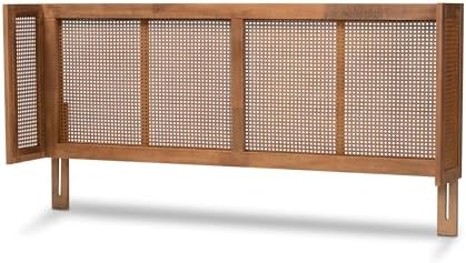 Baxton Studio Rina Mid-Century Modern Ash Wanut Finished Wood and Synthetic Rattan King Size Wrap-Around Headboard
